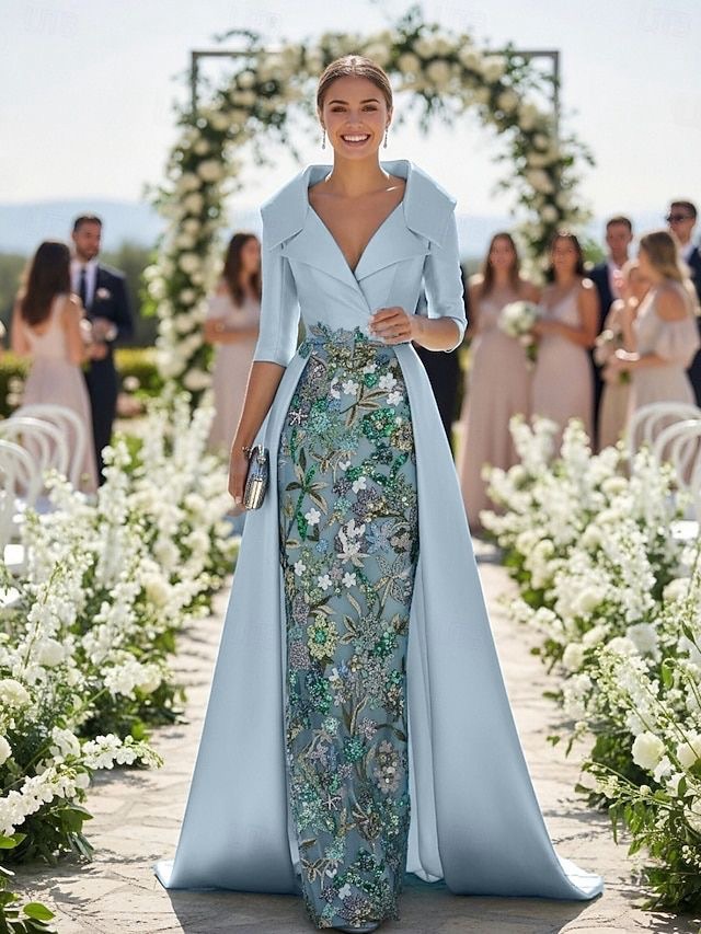 Nwt Lanting Sky Blue A Line Sheath Floor Length Beaded & Embroidered Formal Gown